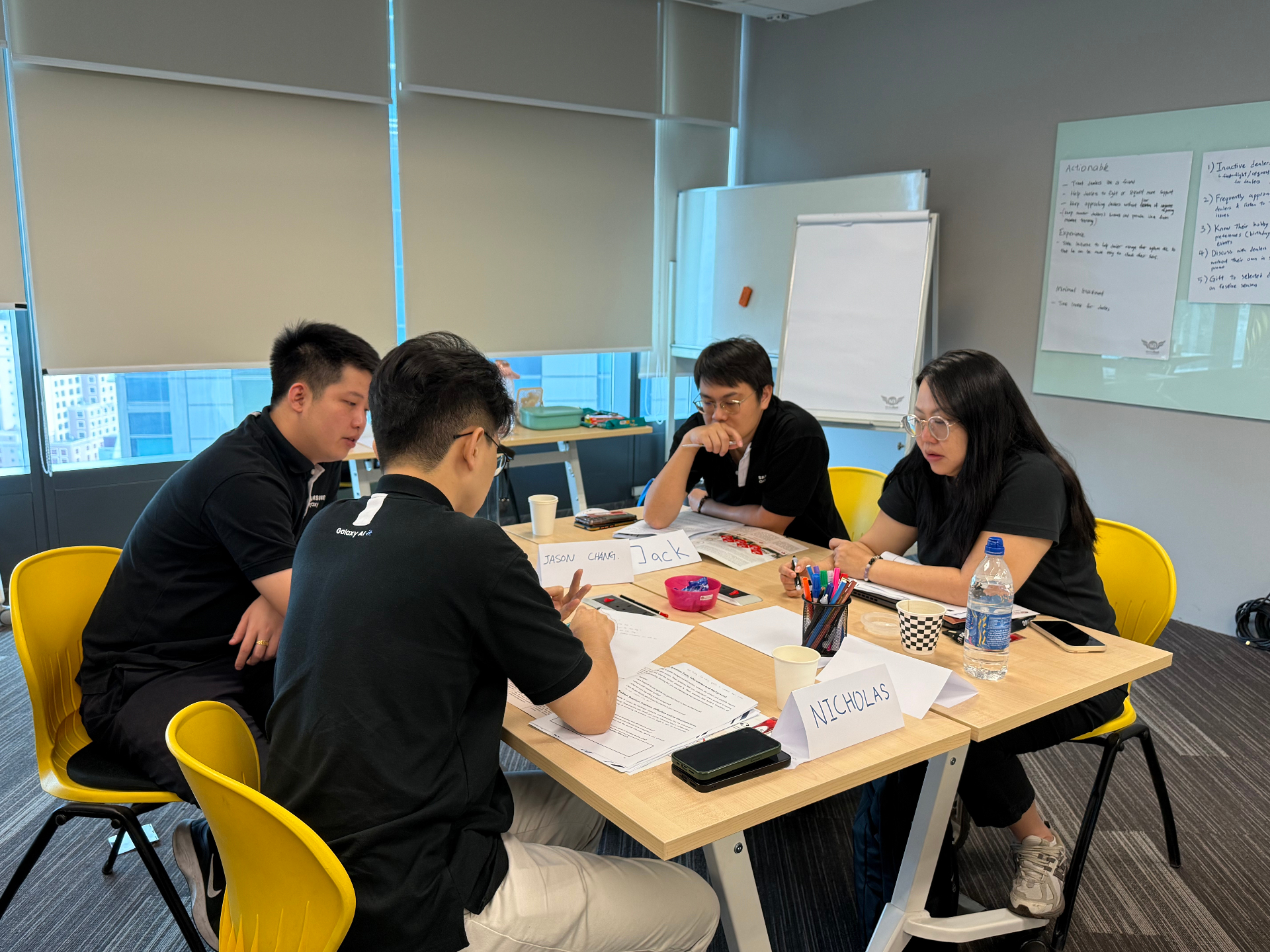 Participants in a small group discussion during Wesley Chan's sales training breakout